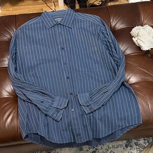 Johnston & Murphy Navy Striped Button Down Shirt